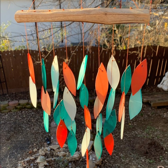Sand Rose & Aqua Mixed Leaves 9x20 Wind Chime - Picture 4 of 12